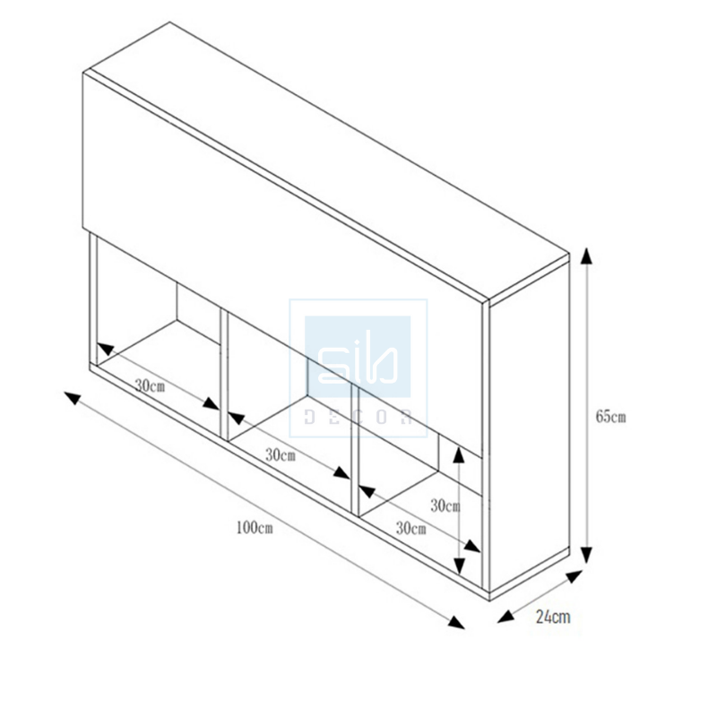 Tủ Sách Văn Phòng Treo Tường 3 Ngăn Có Cánh SIB DECOR (Không gồm đồ trang trí trên kệ)