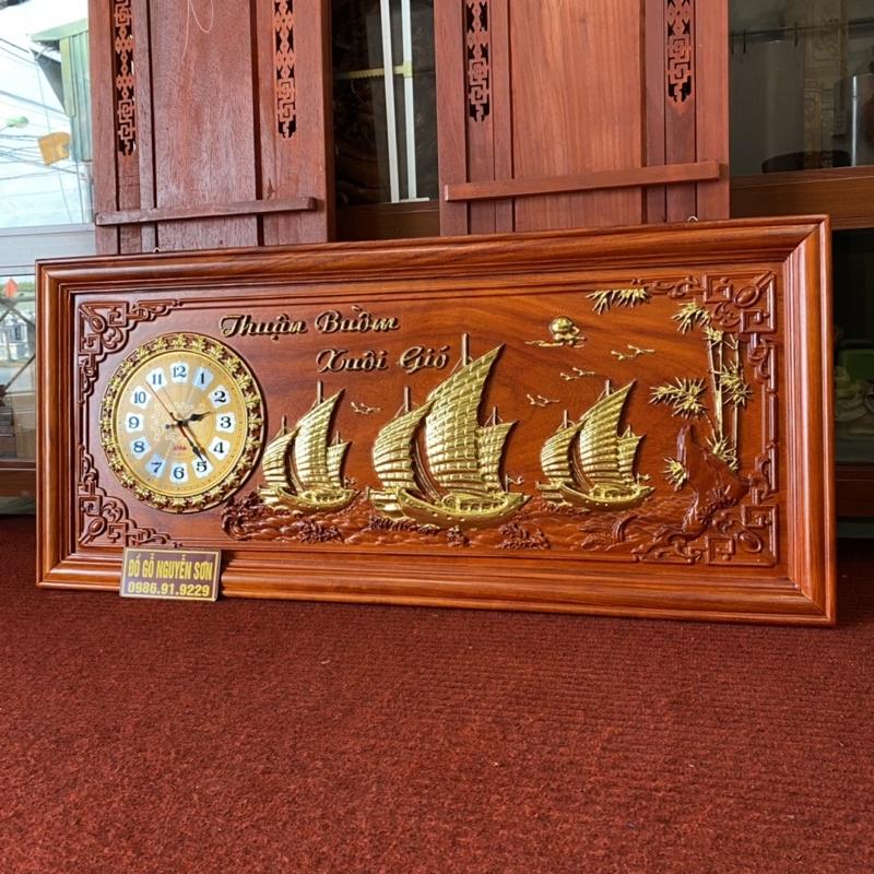 Tranh đồng hồ gỗ hương thuận buồm xuôi gió kích thước 48*108,dày 4cm