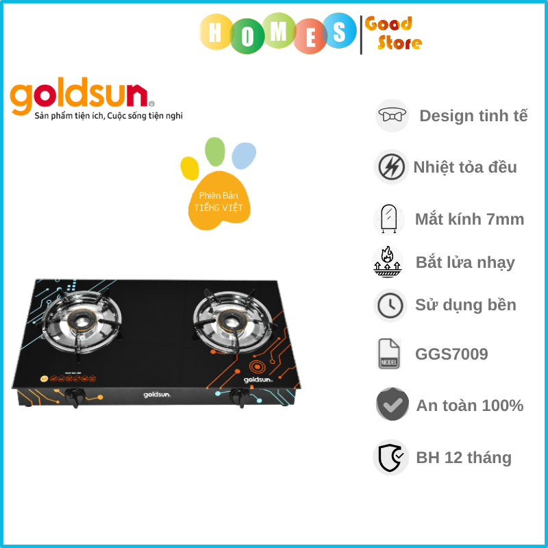 Bếp Ga Đôi GOLDSUN GGS7010 Mặt Kính Cường Lực Đánh Lửa Magneto - Hàng Chính Hãng