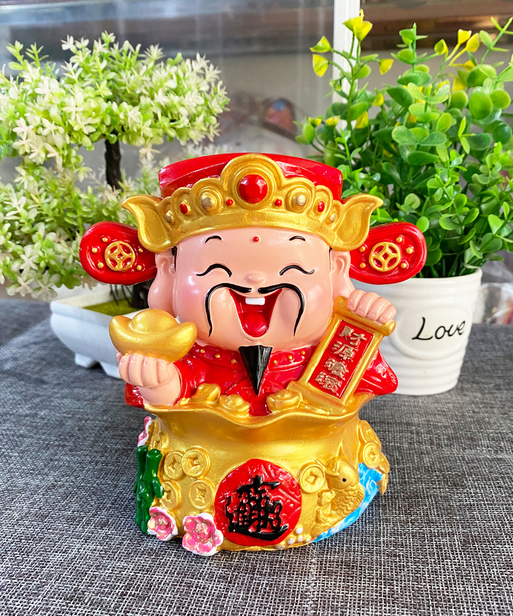 Tượng chibi Thần Tài chậu vàng 14cm Tấn Tài Tấn Lộc mẫu đặc ruột