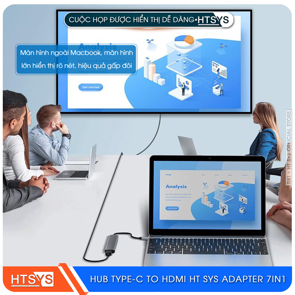 Hub Type C HT SYS 7 in 1 To HDMI, USB 3.0, SD, TF, USB C, PD 100W - Hàng Chính Hãng