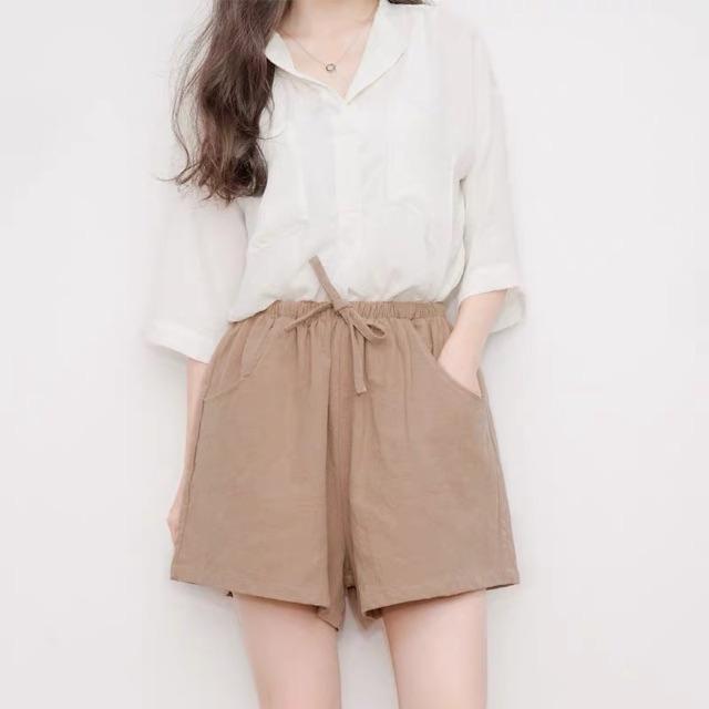 Quần đùi, quần short nữ chất thô đũi ống suông có túi