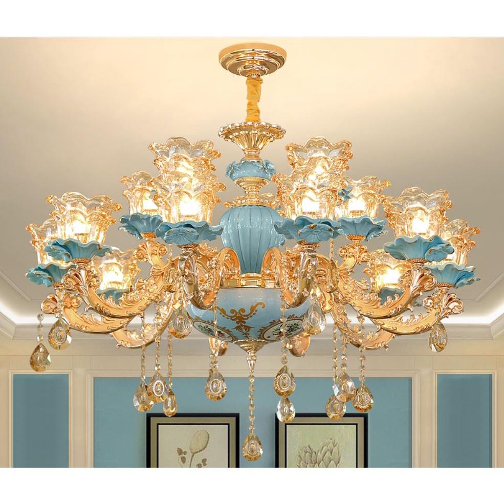 Đèn chùm KOIRE kiểu dáng sang trọng trang trí nhà cửa cao cấp loại 15 tay - kèm bóng LED chuyên dụng.
