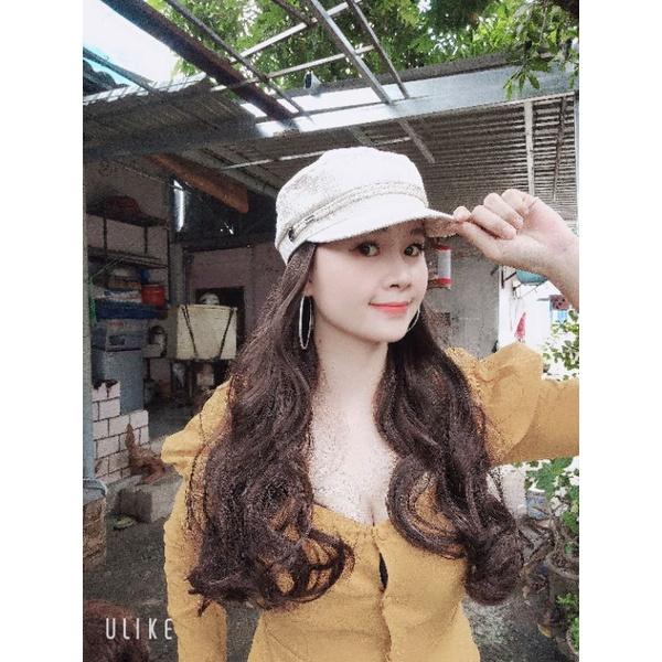 Tóc giả đính mũ trắng mới 2 nút