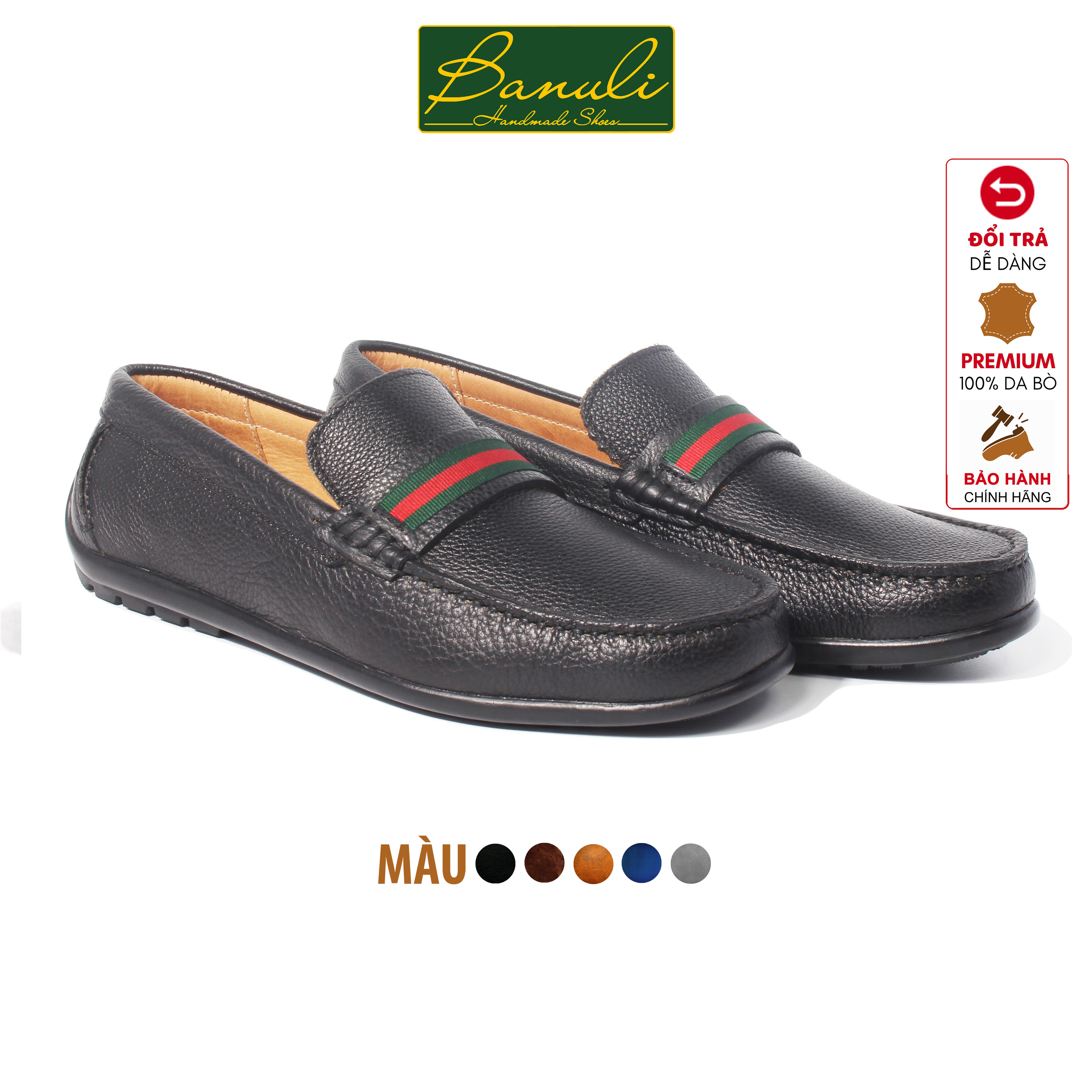 Giày Lười Nam Banuli Casual Slip-On Shoes MOCA1 (Da Veg Itali Mềm Dẻo, Đế Siêu Nhẹ, Chống Trượt, Bảo Hành Trọn Đời)