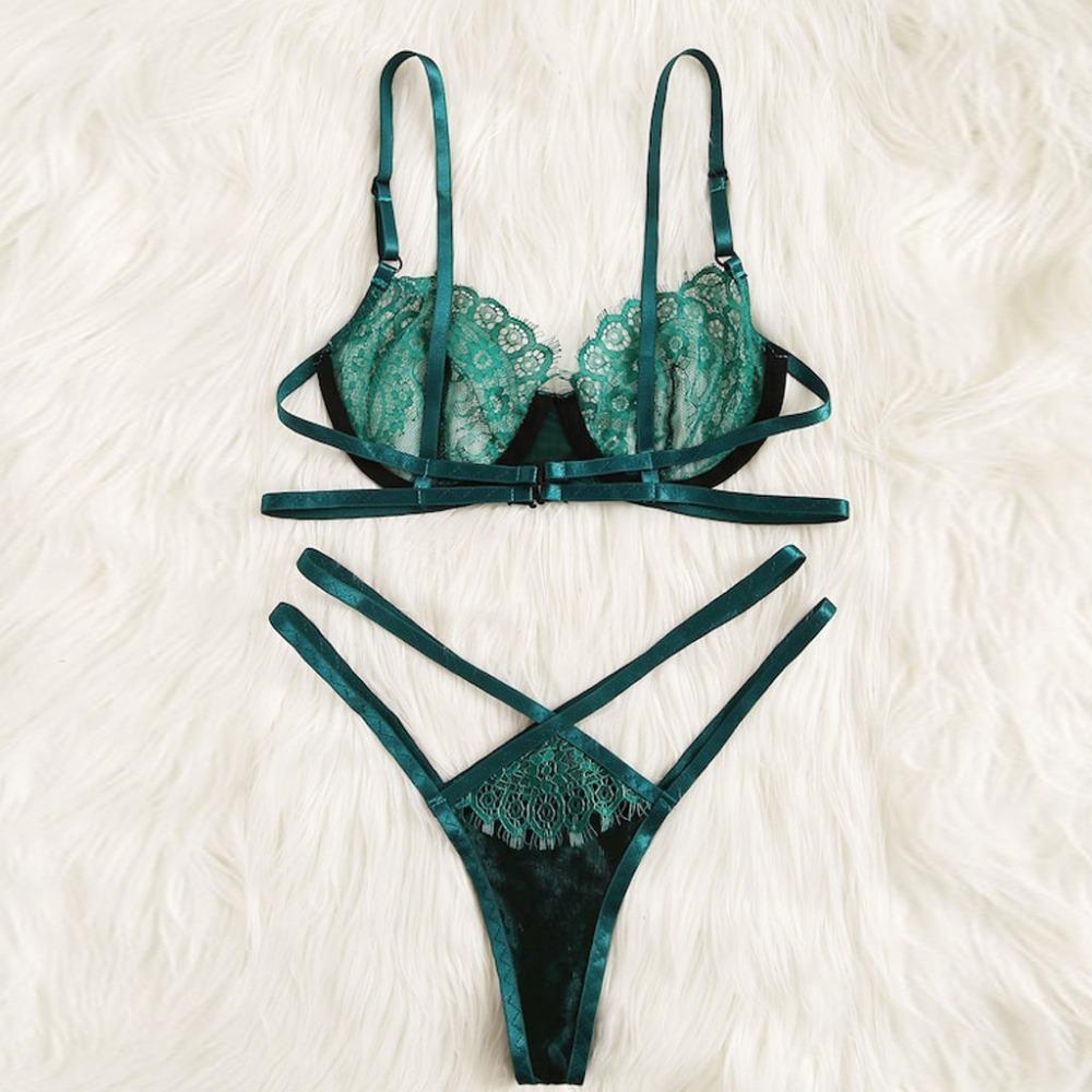 2019 Mới Đùi V Dây Quần Lót, trong Suốt Bộ Áo Ngực Bộ Đồ Lót Ren Hoa Áo Bralette Mùa Hè Gợi Cảm Bộ Nữ Quần Quần Lót
