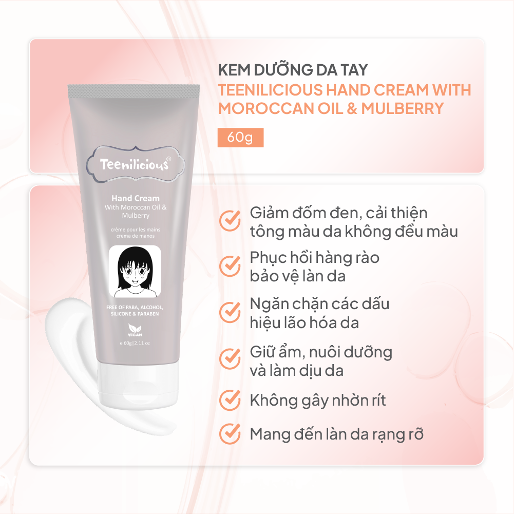 [Mini] Kem Dưỡng Da Tay Teenilicious Hand Cream With Moroccan Oil &amp; Mulberry Giúp Làm Đều Màu Da 15g