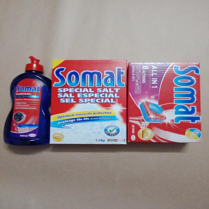 combo viên 25v ,muối 1,2kg bóng 750ml dùng cho máy rửa bát Somat Đức