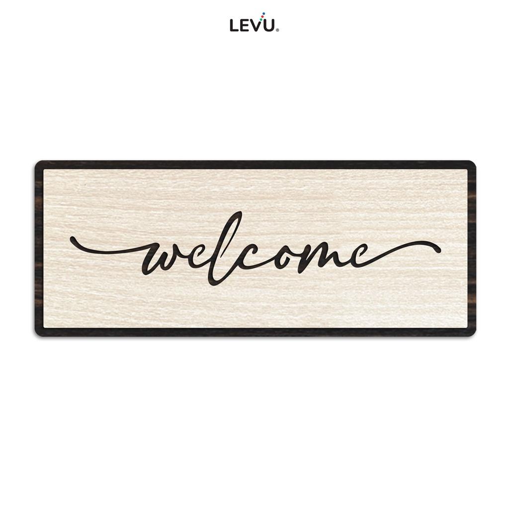 Bảng welcome dán cửa LEVU BG18S bằng gỗ cho nhà hàng, quán coffee trà sữa