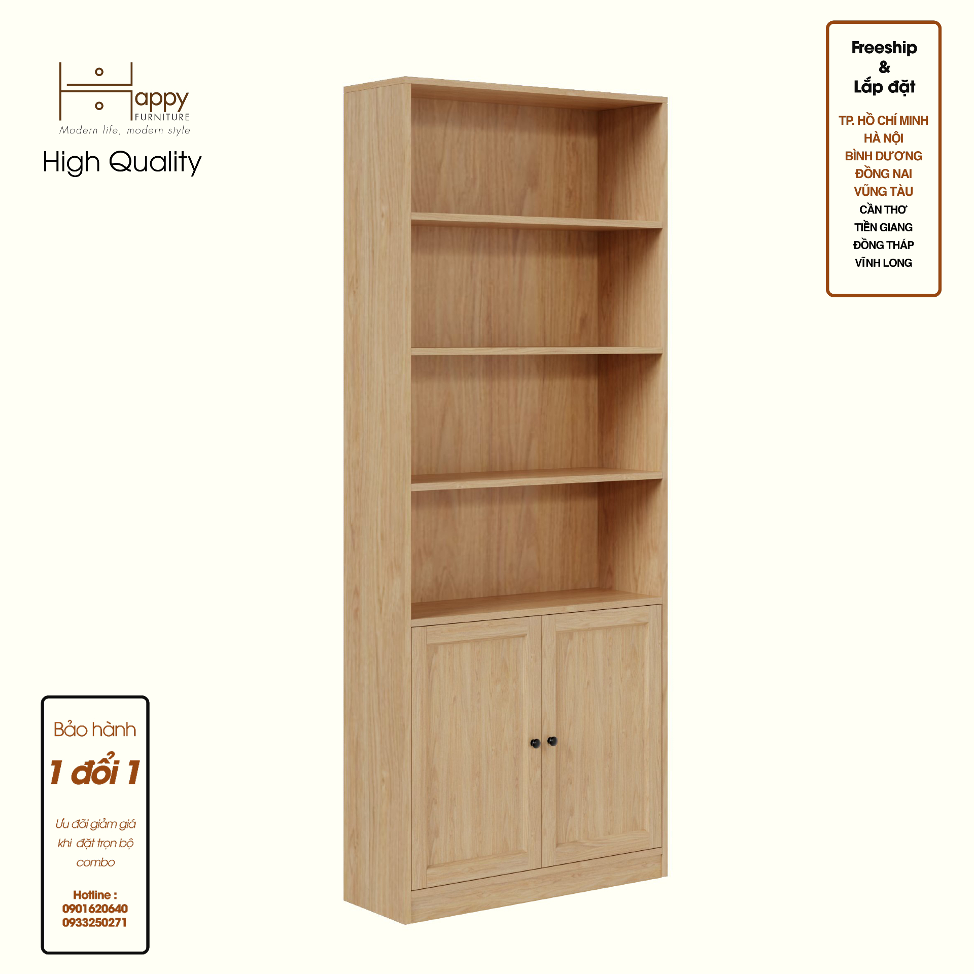 HAPPY FURNITURE , MATTA - Kệ sách 6 tầng 2 cánh mở, KSA_067 , 80cm x 28cm x 200cm DxRxC