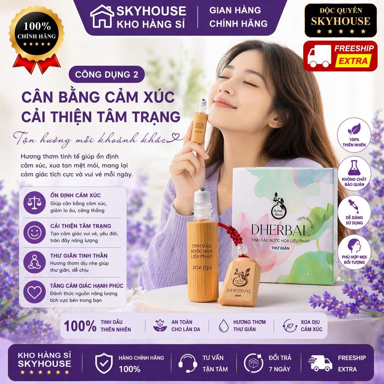 Tinh dầu nước hoa thư giãn trị liệu DHERBAL độc quyền DAMODE chai 5ml tinh dầu nước hoa giảm stress chính hãng