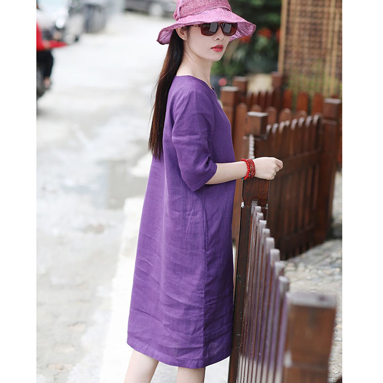 Đầm suông linen tay lỡ basic sang trọng, thời trang xuân hè 2021