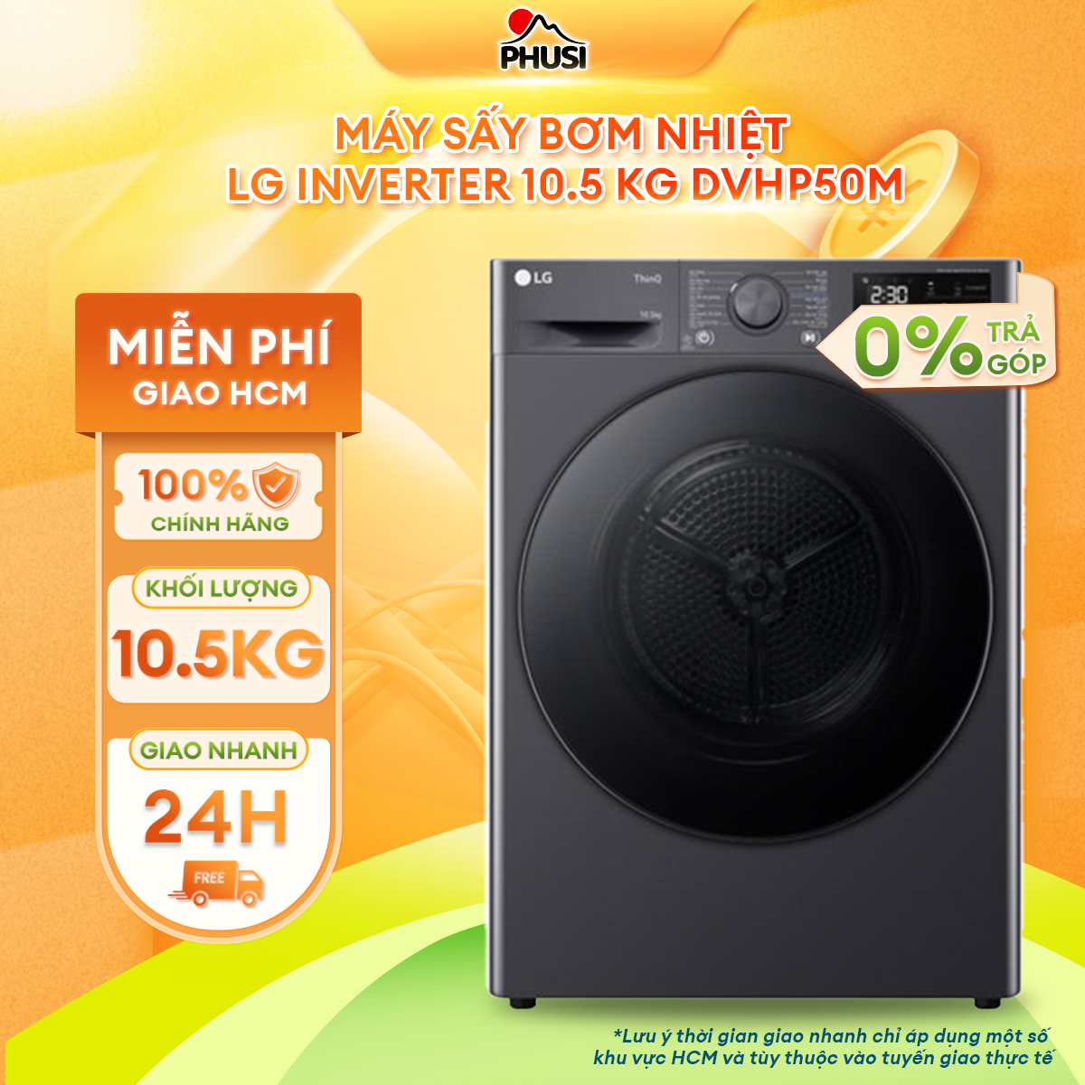 Máy Sấy Bơm Nhiệt LG Inverter 10.5 Kg DVHP50M - Hàng chính hãng - Giao HCM và 1 số tỉnh thành