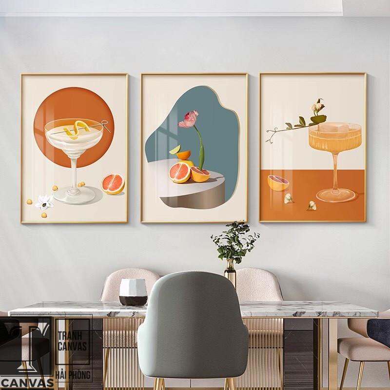 Tranh canvas tràn viền treo tường phòng ăn, tranh vẽ bình hoa sắc màu H 130-136