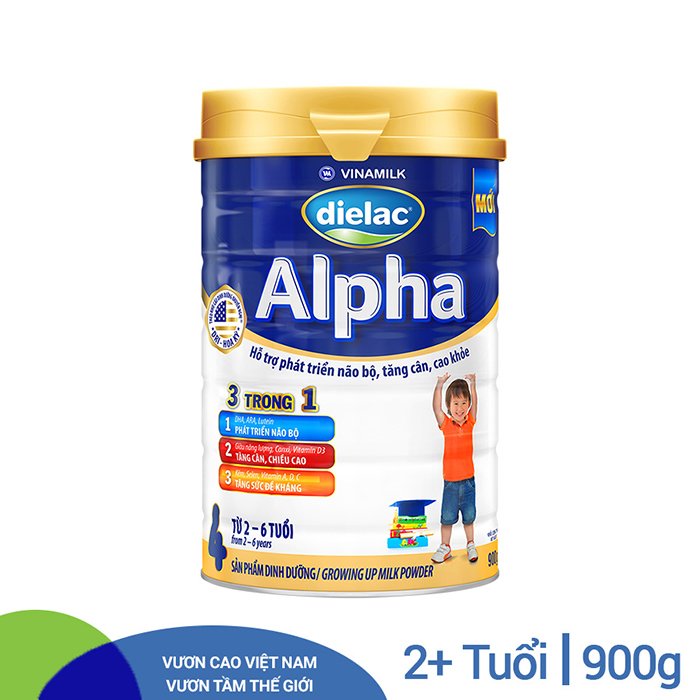 Sữa bột Vinamilk Dielac Alpha 4 - Hộp thiếc 900g (dành cho trẻ 2-6 tuổi)