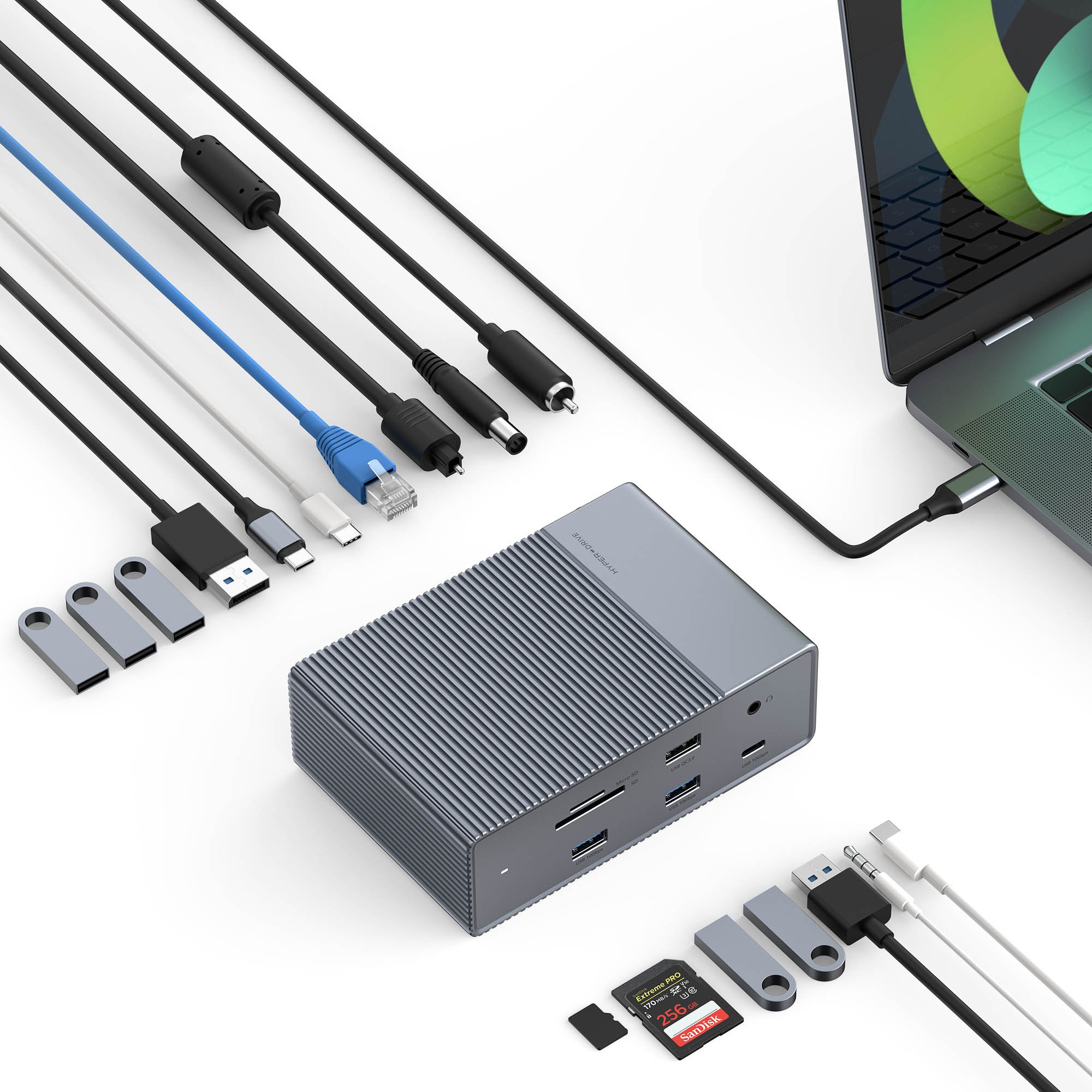 BỘ CỔNG CHUYỂN HYPERDRIVE GEN2 16-IN-1 THUNDERBOLT 3 DOCKING STATION VÀ BỘ NGUỒN DC 180W CHO MACBOOK/CHROM/PC/LAPTOP - HÀNG CHÍNH HÃNG