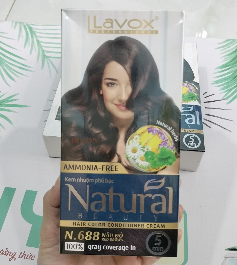 Kem Nhuộm Phủ Bạc Cao Cấp Siêu Dưỡng, Tự Nhiên Lavox N.688 - Red Brown