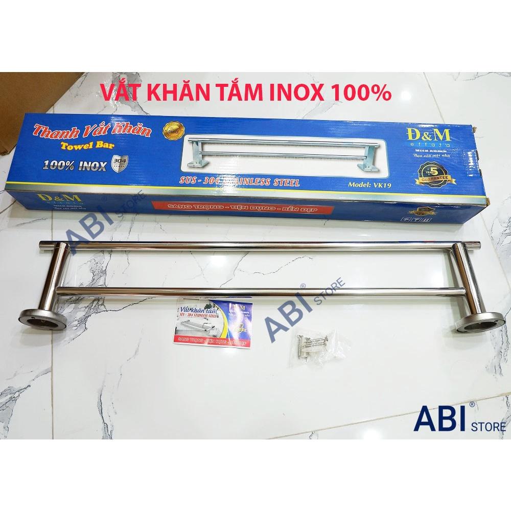 Thanh vắt khăn inox 100% Đ&M mã VK19, Thanh móc treo khăn tắm, quần áo đôi kèm ốc vít chắc chắn