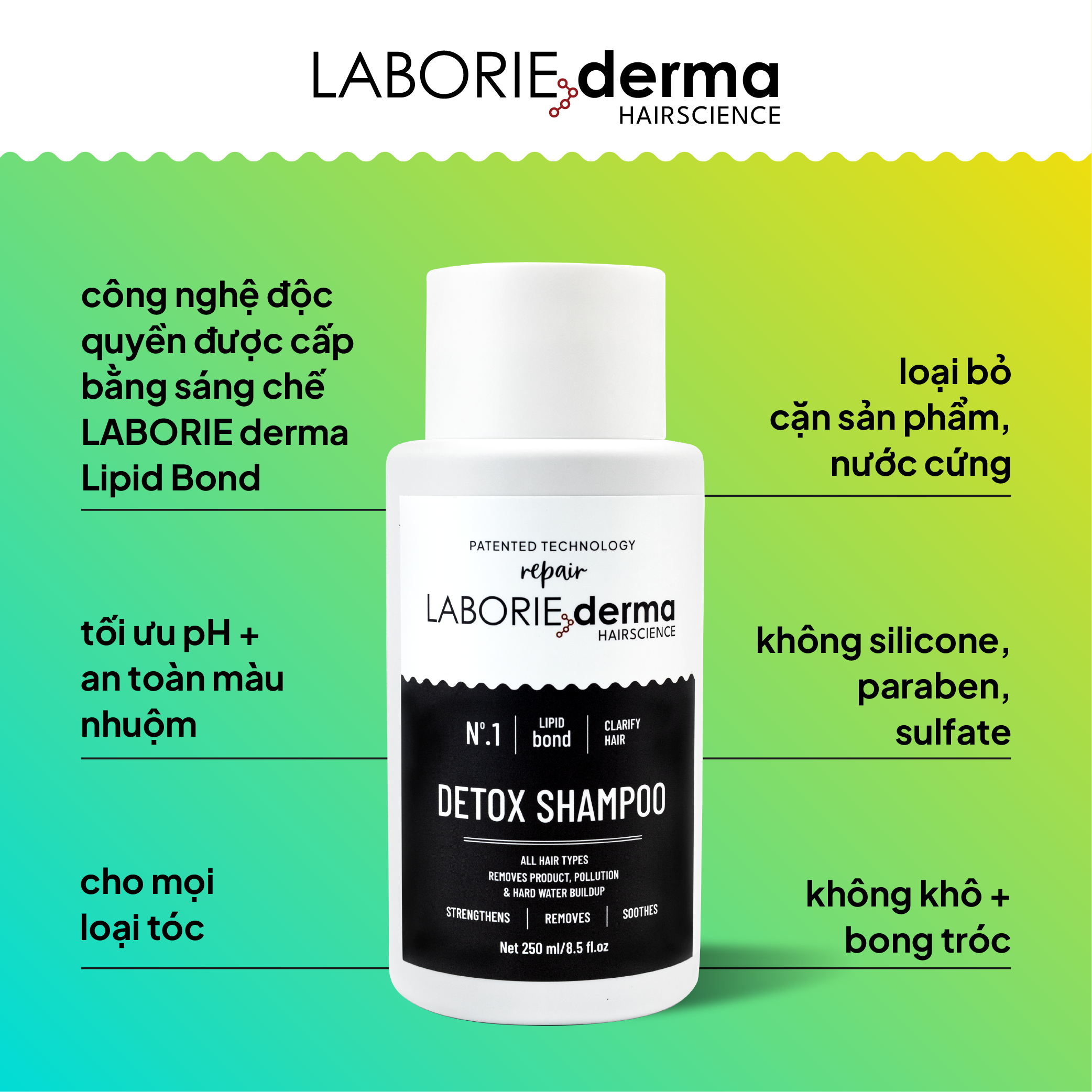 Dầu gội thải độc, loại bỏ tích tụ hoá chất LABORIE derma Detox Shampoo 250ml