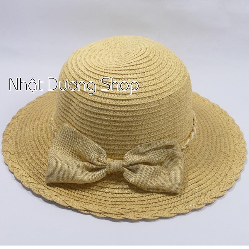 Mũ cói NƠ TO vành vừa 8.2cm, vòng đầu53-58cm - chất liệu vải cói hình nơ đánh tít xung quanh thích hợp cho chị em phụ nữ
