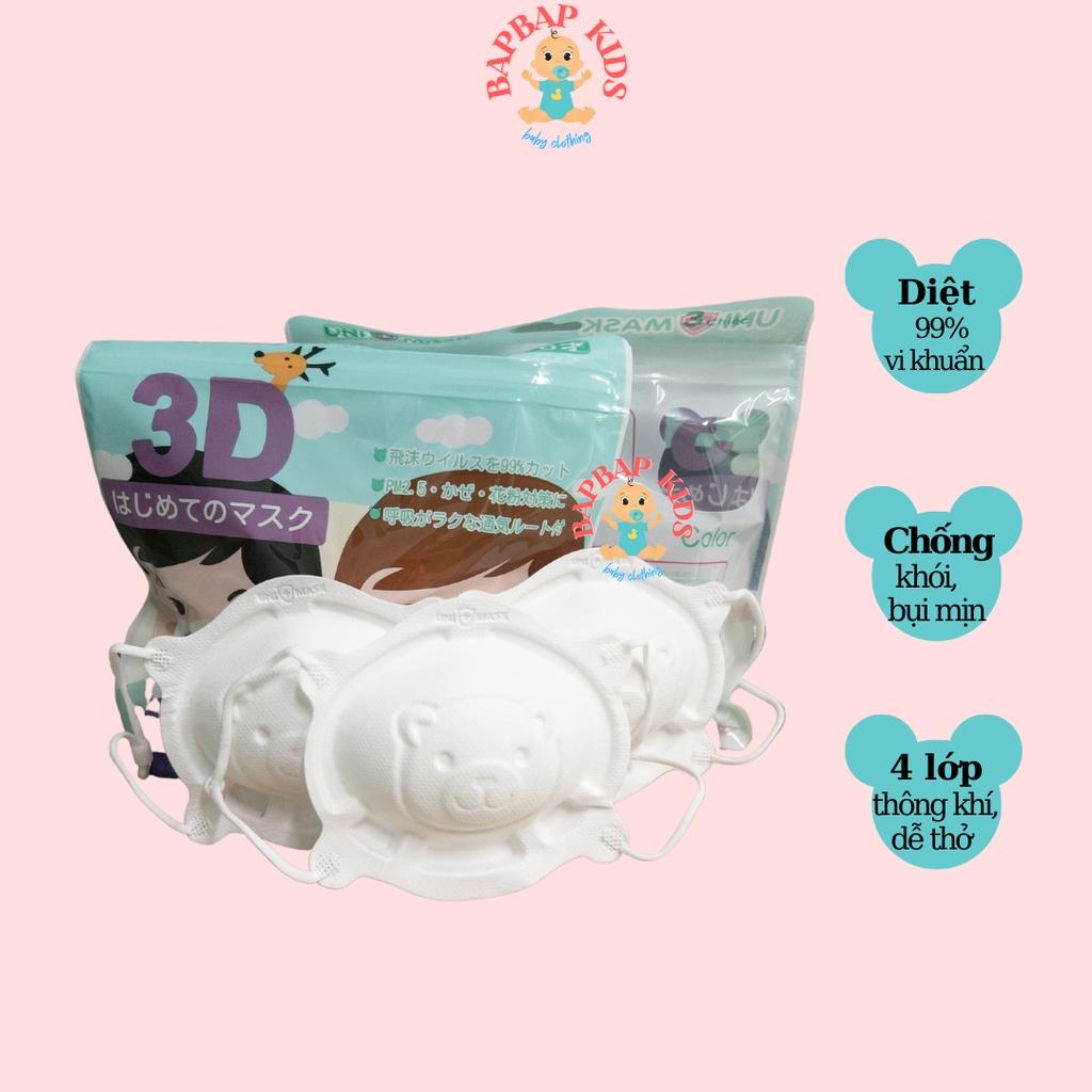 Khẩu Trang Gấu 3D UNIMASK BapBap set 3 cái cho bé từ 1-6 tuổi, Lọc Khuẩn Dây Rút Điều Chỉnh Kích Thước