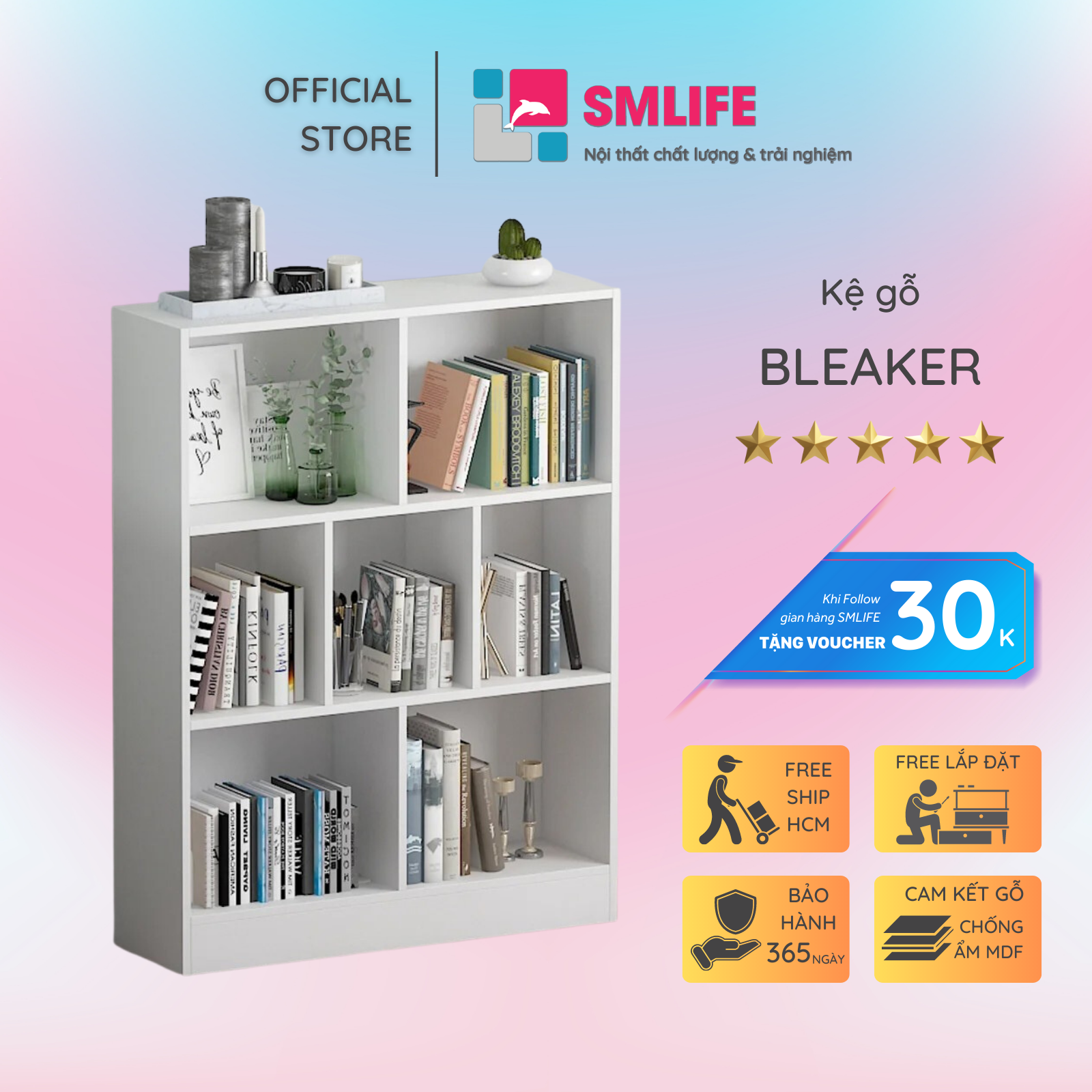 Giá sách bằng gỗ kiểu dáng nhỏ gọn SMLIFE Bleaker