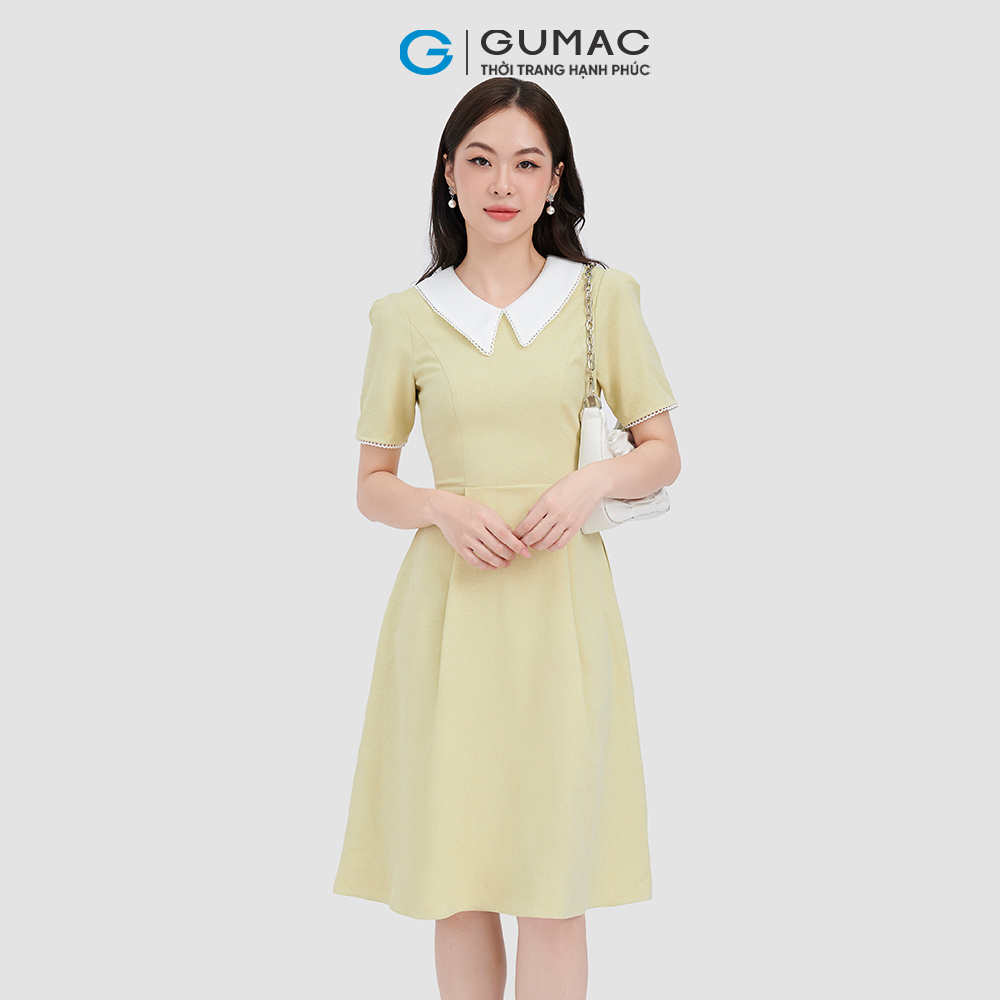 Đầm form A GUMAC DC10066 phối đăng ten trẻ trung