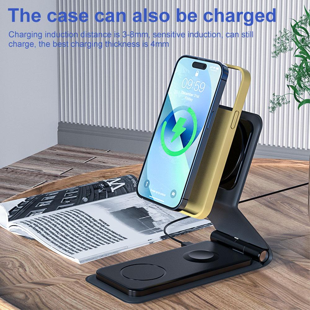 Bonola có thể gập lại từ tính 3 trong 1 Bộ sạc không dây cho iPhone 14 Pro Max/13/12 15W Bộ sạc không dây cho AirPods Pro/IWatch Ultra
