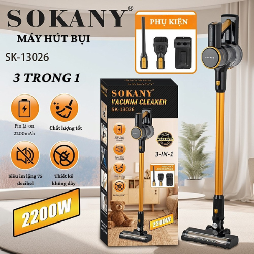 Máy hút bụi cầm tay sạc pin SOKANY SK-13026 công suất 3300W, lực hút cực mạnh 21kpa, hút sạch mọi góc - HÀNG CHÍNH HÃNG - DELIYA