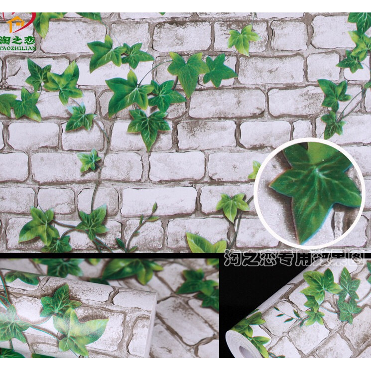Giấy dán tường rộng 45cm x 5m dài  - Gạch trắng lá xanh