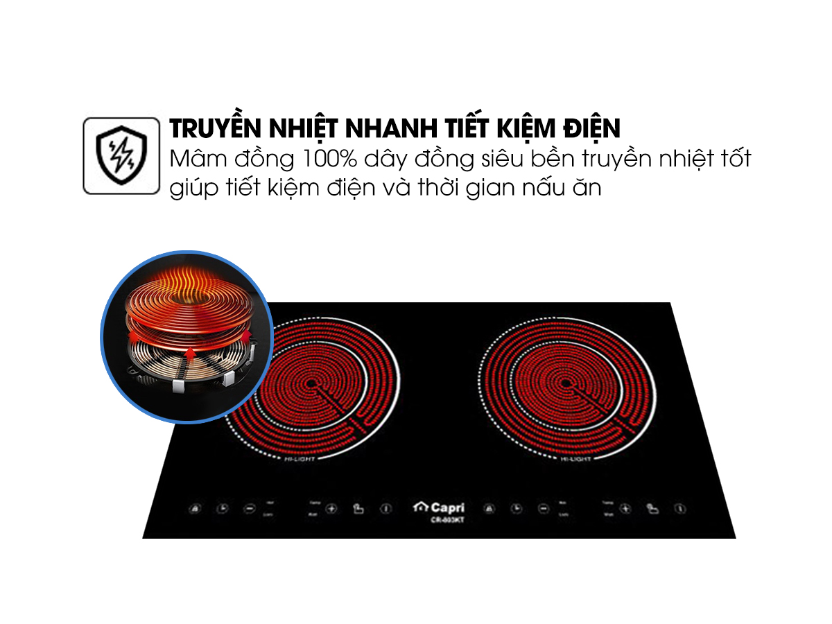 Bếp hồng ngoại đôi Capri CR-803KT | Hàng chính hãng | Nhập khẩu Malaysia | Thiết kế bo viền kim loại sang trọng