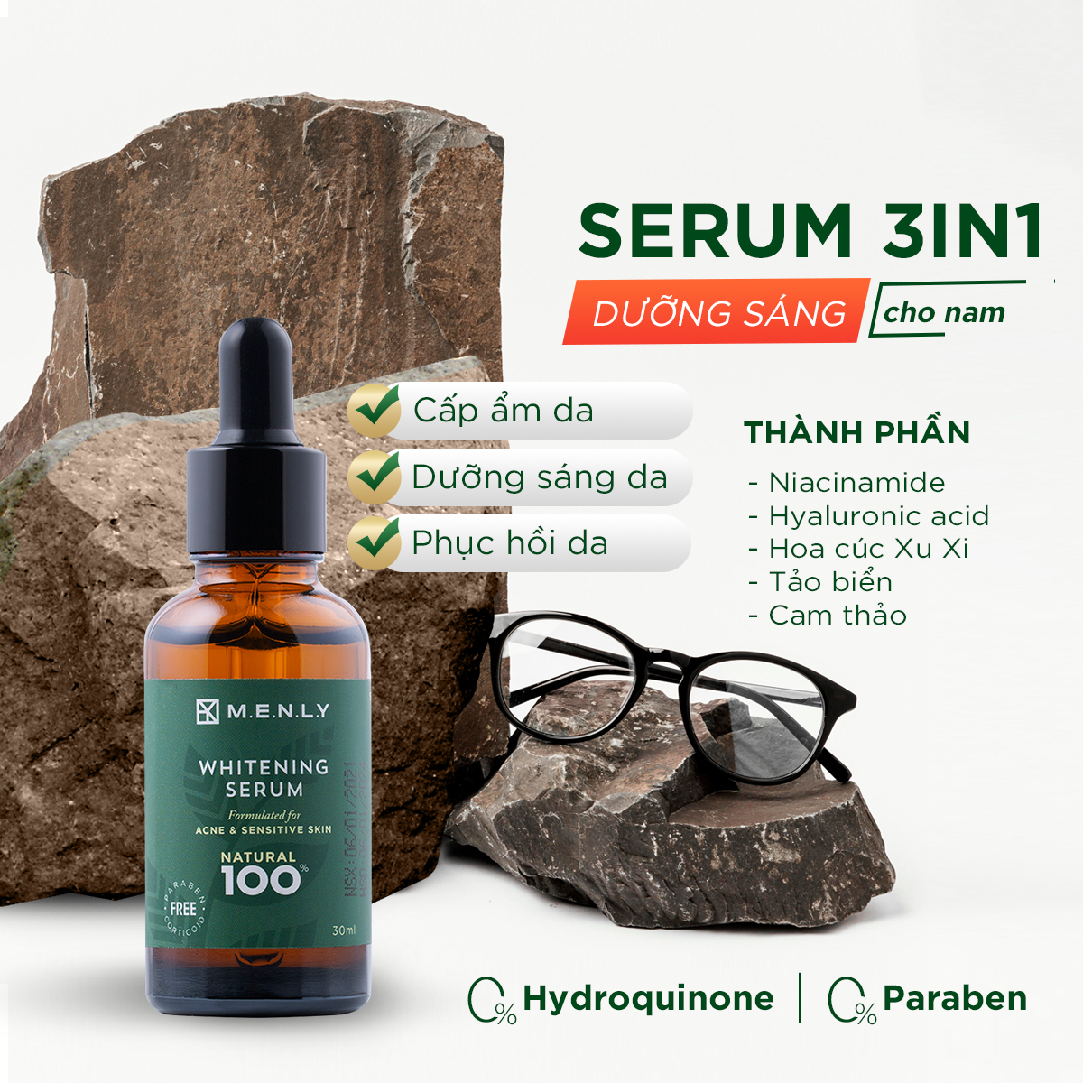 Serum dưỡng ẩm, trắng da cho nam Menly - dùng cho da nhạy cảm 30ml