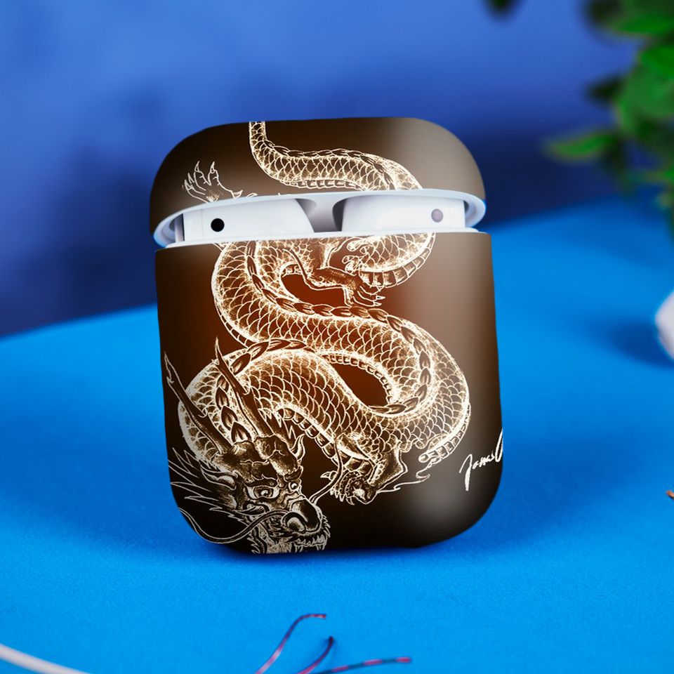 Miếng dán skin chống bẩn cho tai nghe AirPods in hình Rồng Dragon - dra030 (bản không dây 1 và 2)