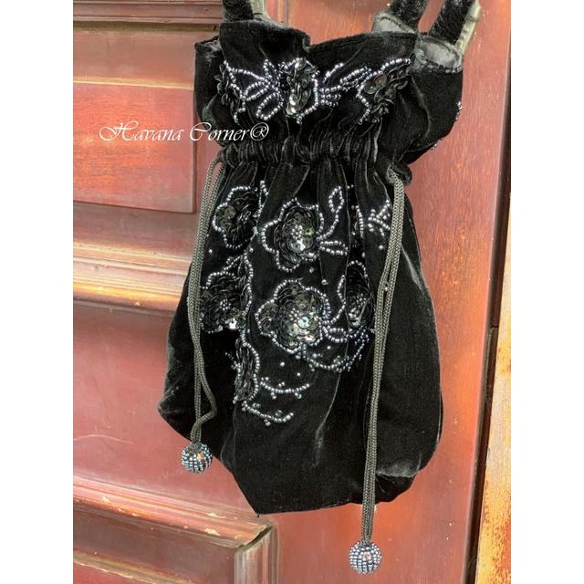 Túi xách tay đi tiệc dây rút chất nhung mịn đính cườm kim sa handbag 15*20 cm - Vietnam Handmade Pouch With Embroidery