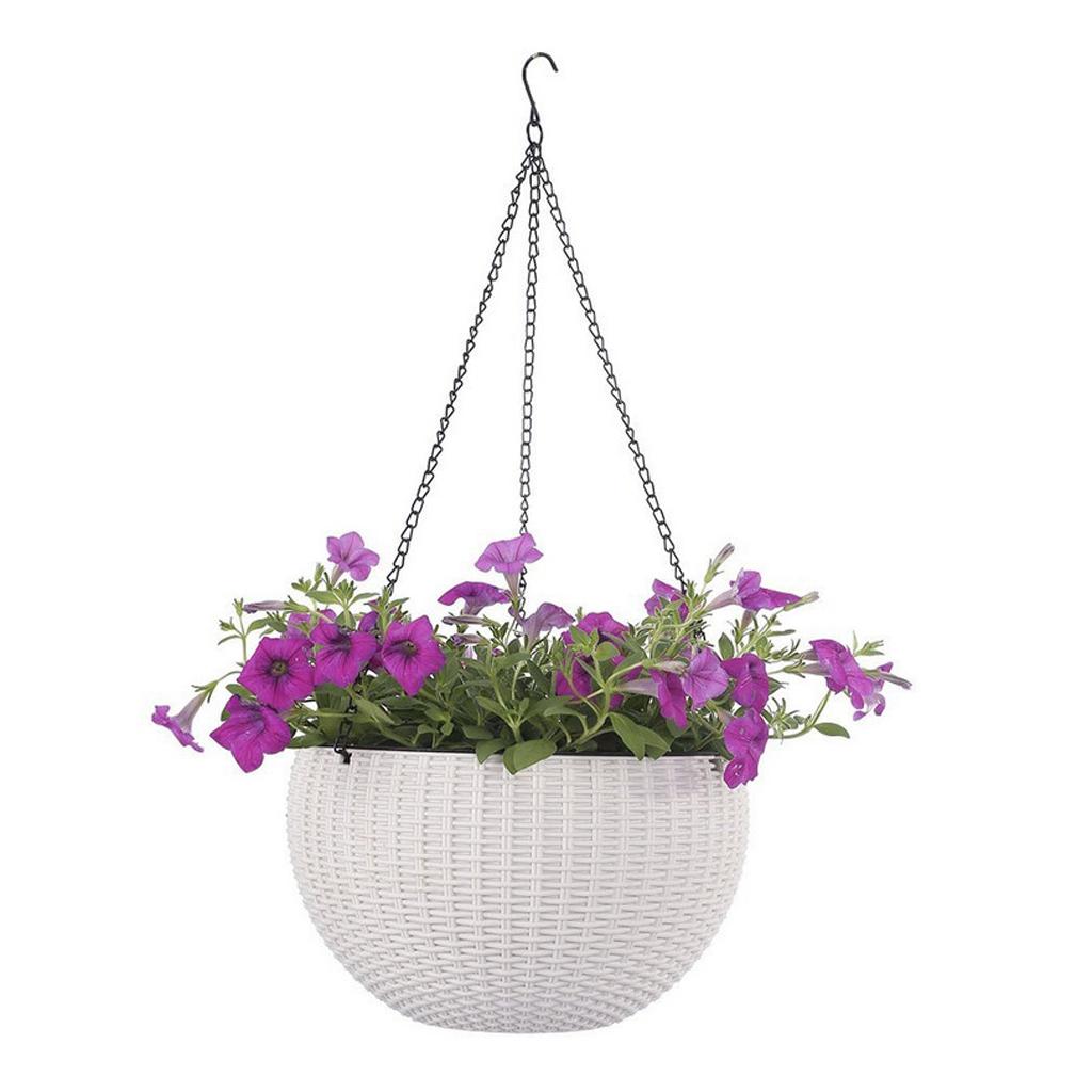 2xPlastic Hanging Flower Pot Planter Basket for Plant Holder+Chain White- S