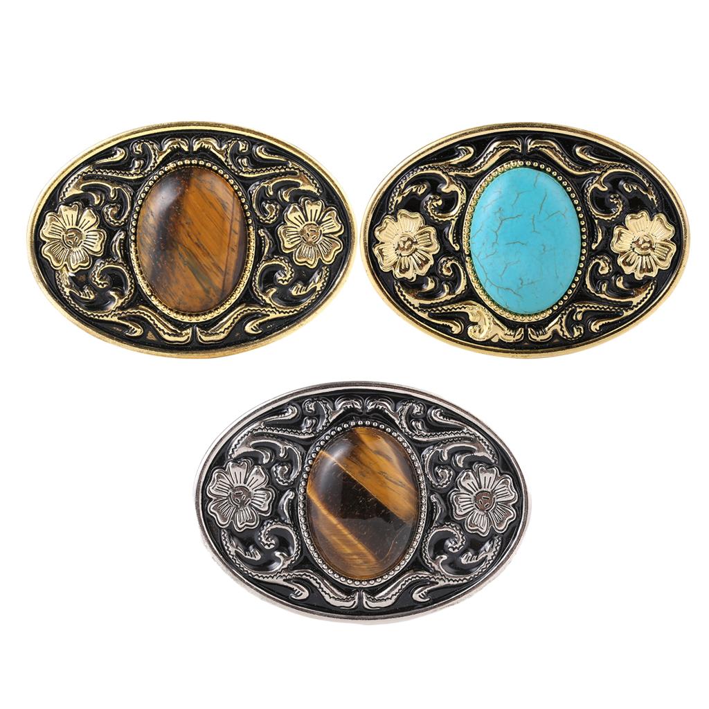 Retro Style Cowboy Belt Buckle Turquoise Stone Buckle 9x7cm Antique Silver