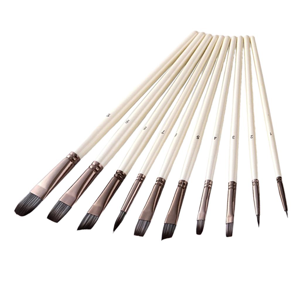 10PCS Artist Paint Brushes Flat Round Tip Acrylic Oil Watercolour Art Painting