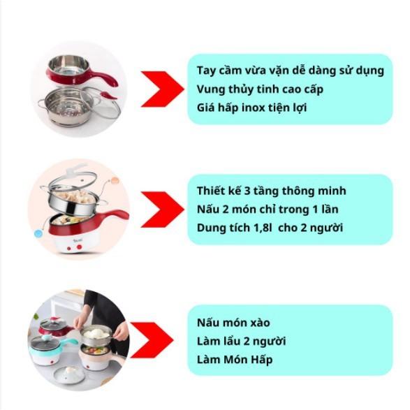 Nồi lẩu mini Ca nấu mì đa năng chống dính kèm hấp rán chiên xào Siêu tiện lợi