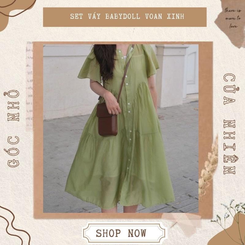 Set Váy Babydoll Suông Voan Tơ Màu Pastel Dáng Dài
