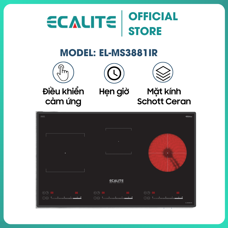 Bếp Điện Từ 3 Vùng Nấu Ecalite EL-MS3881IR Inverter - Mặt Kính Schott Ceran - 9 Mức Công Suất - Hàng Chính Hãng