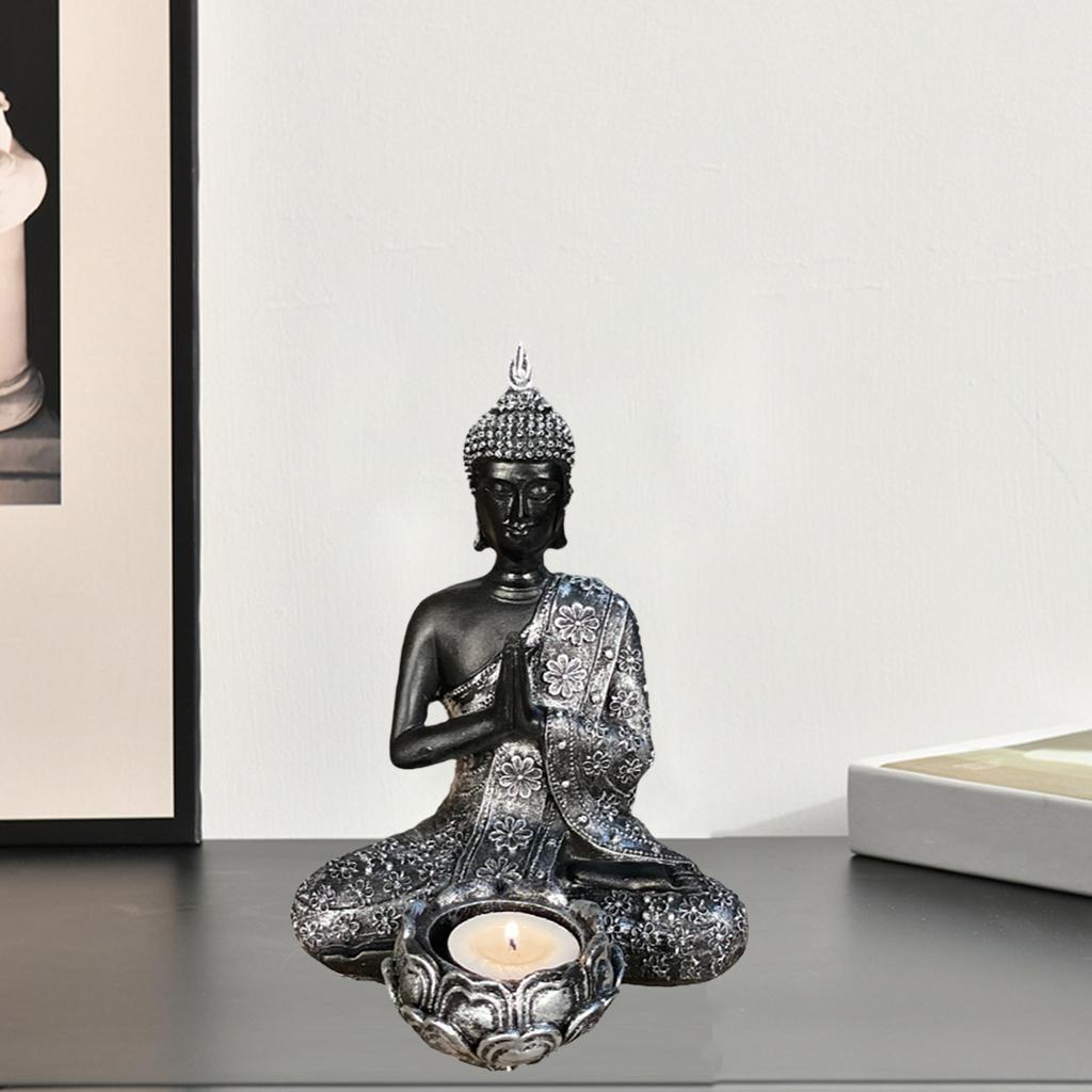Meditating Buddha Statue Figurine Tealight Holder for Home Bedroom Decors