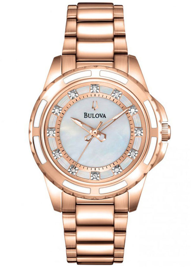 Đồng Hồ Nữ Bulova Đính Kim Cương Dây Thép Không Gỉ 98P141 - Mặt Xà Cừ