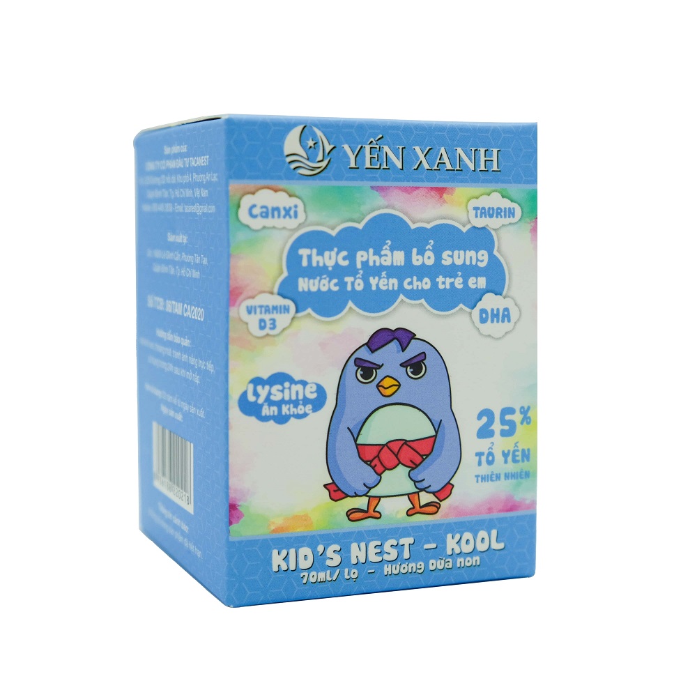 25% tổ yến - Thực phẩm bổ sung: Nước tổ yến chưng dành cho trẻ em Kid's nest - Kool hương dừa non - YẾN XANH - Hộp 1 lọ x 70ml