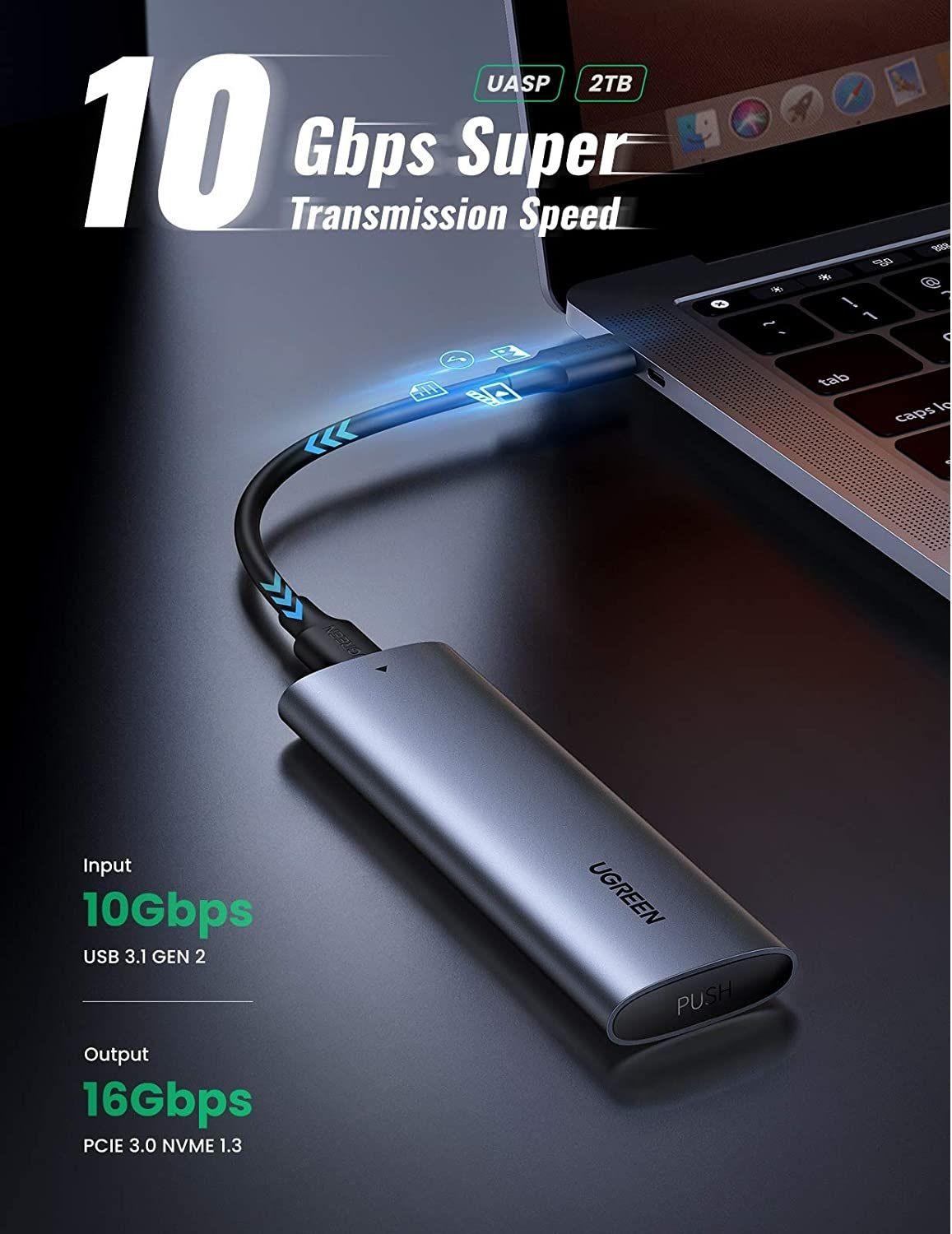 Ugreen UG10902CM400TK 0.5M m.2 nvme usb type c 10gbps hộp ổ cứng ssd màu xám kèm cáp 2 đầu C 3.1 Gen 1 - HÀNG CHÍNH HÃNG