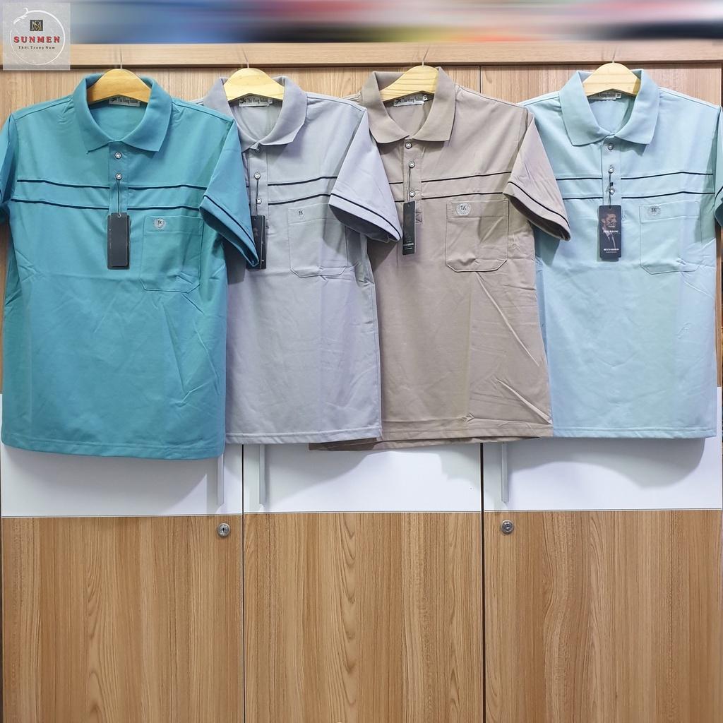 Áo Thun Nam Polo Cổ Trụ Trung Niên Cao Cấp Vải Cotton Loại Trơn From Rộng Tay Lỡ SUNMEN Đủ Màu Size Từ 50 - 80kg