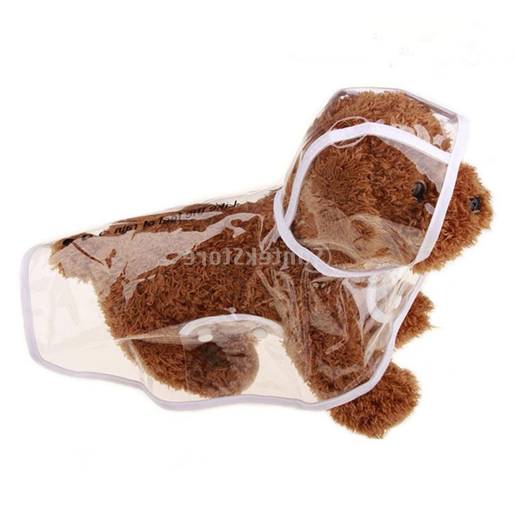 Transparent Dog Rain Coat Poncho Hooded Rain Jacket Hoodie Snowproof White L