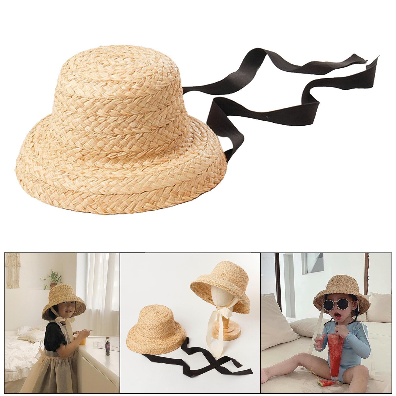 2pcs Fashion Kids Straw Hat Summer Travel Sun Hat W/ Adjustable Tie