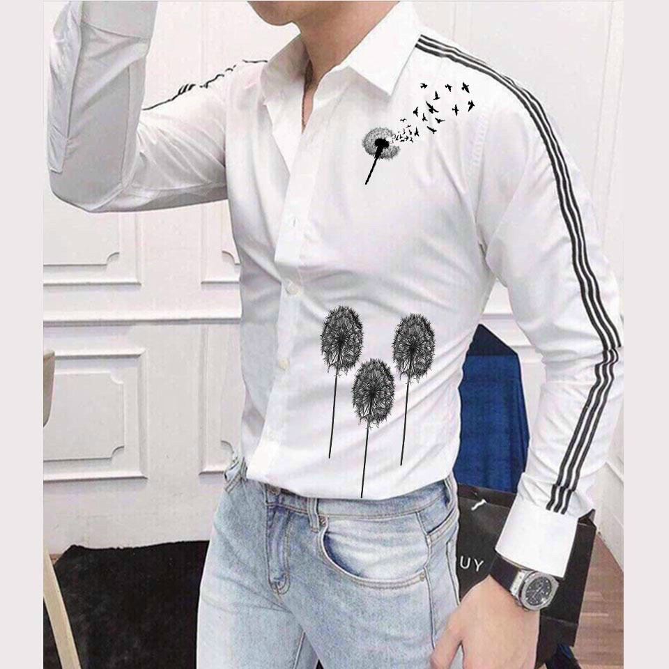 Sơ mi nam viền tay họa tiết bồ công anh thời trang