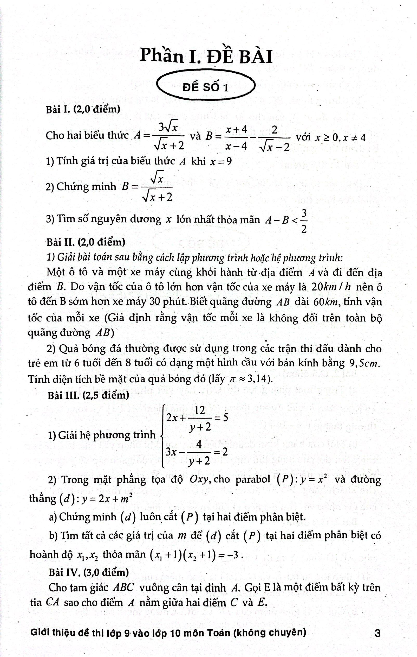 Giới Thiệu Đề Thi Lớp 9 Vào Lớp 10 Môn Toán Không Chuyên