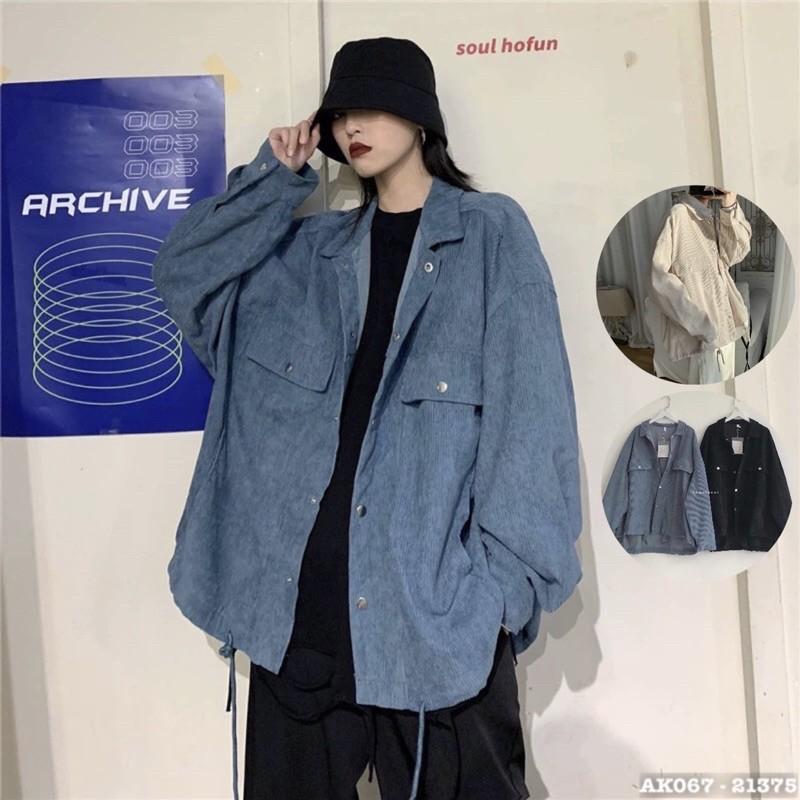 Áo Khoác Kaki Nhung Tâm LIỂU ÁO SƠ MI Bomber Jackets Kaki Trơn Nút Đồng Form Rộng Hàng UNISEX DÂY CỔ BẺ